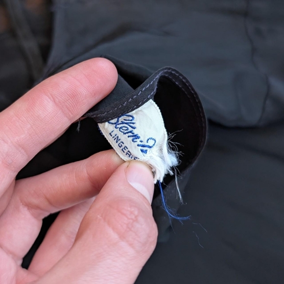 Vintage 50's 60's Black Bias Cut Lace Trim Slip Dress - Picture 7 of 8